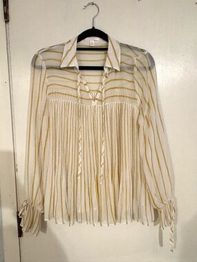 Sheer White & Yellow Striped Blouse